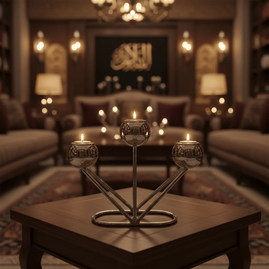 3-Way Silver Metal Candle Holder | Globe Cup Candelabra | 10×14cm - Image 2