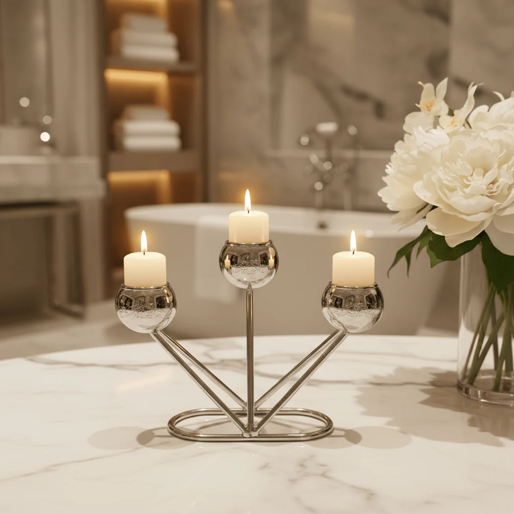 3-Way Silver Metal Candle Holder | Globe Cup Candelabra | 10×14cm - Image 3