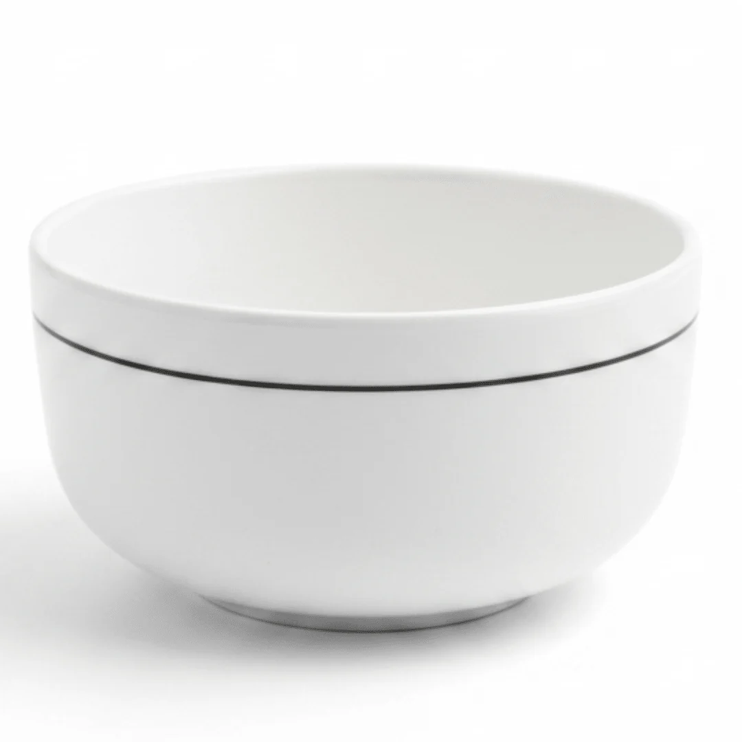 4Ever White Melamine Soup Bowl with Black Rim — 4 Inch