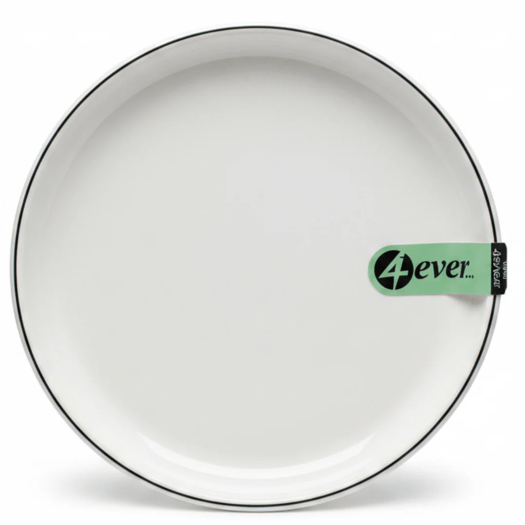 4Ever White Round Melamine Dessert Plate with Black Rim — 7.5 Inch