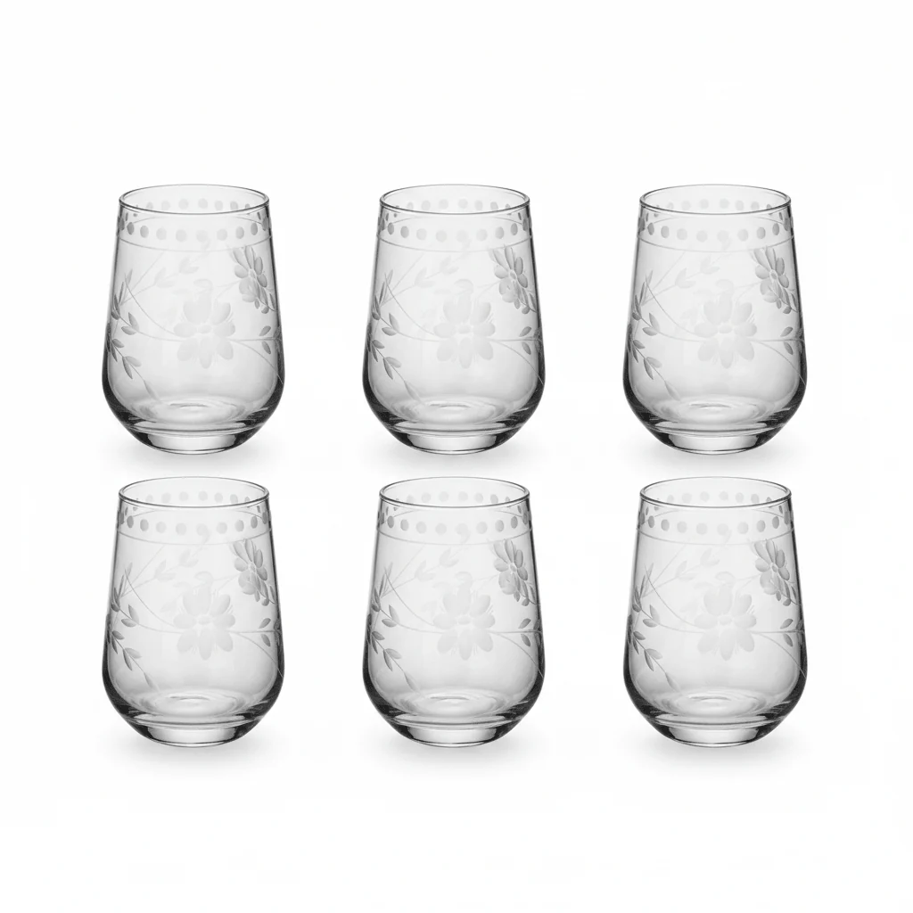 6PCS Clear Etched Floral Glass Tumbler Set – 10.5×8 cm - Image 2