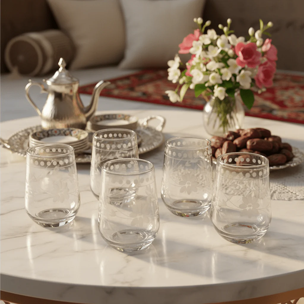 6PCS Clear Etched Floral Glass Tumbler Set – 10.5×8 cm - Image 4