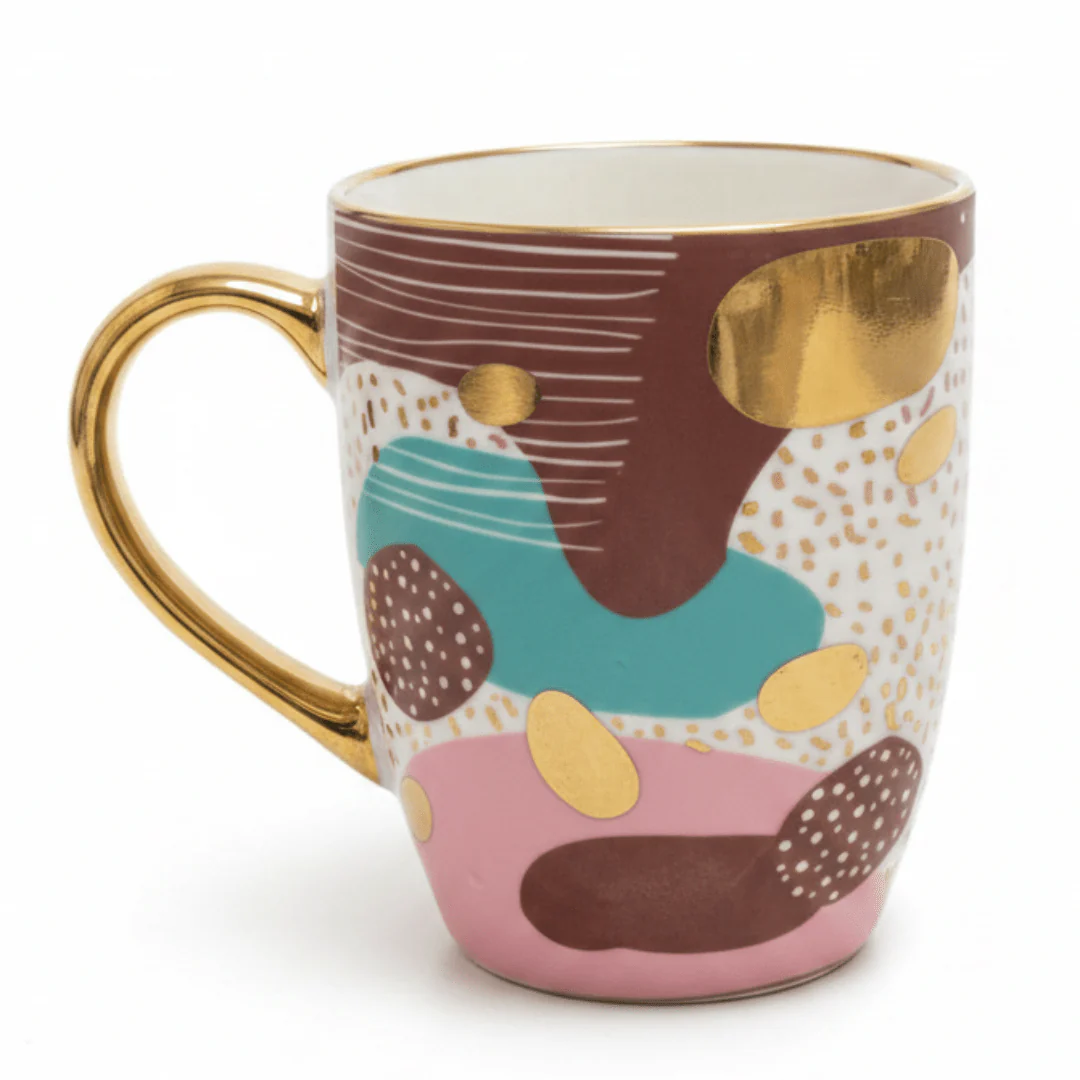 Abstract Art Ceramic Mug with Gold Handle 350ml
