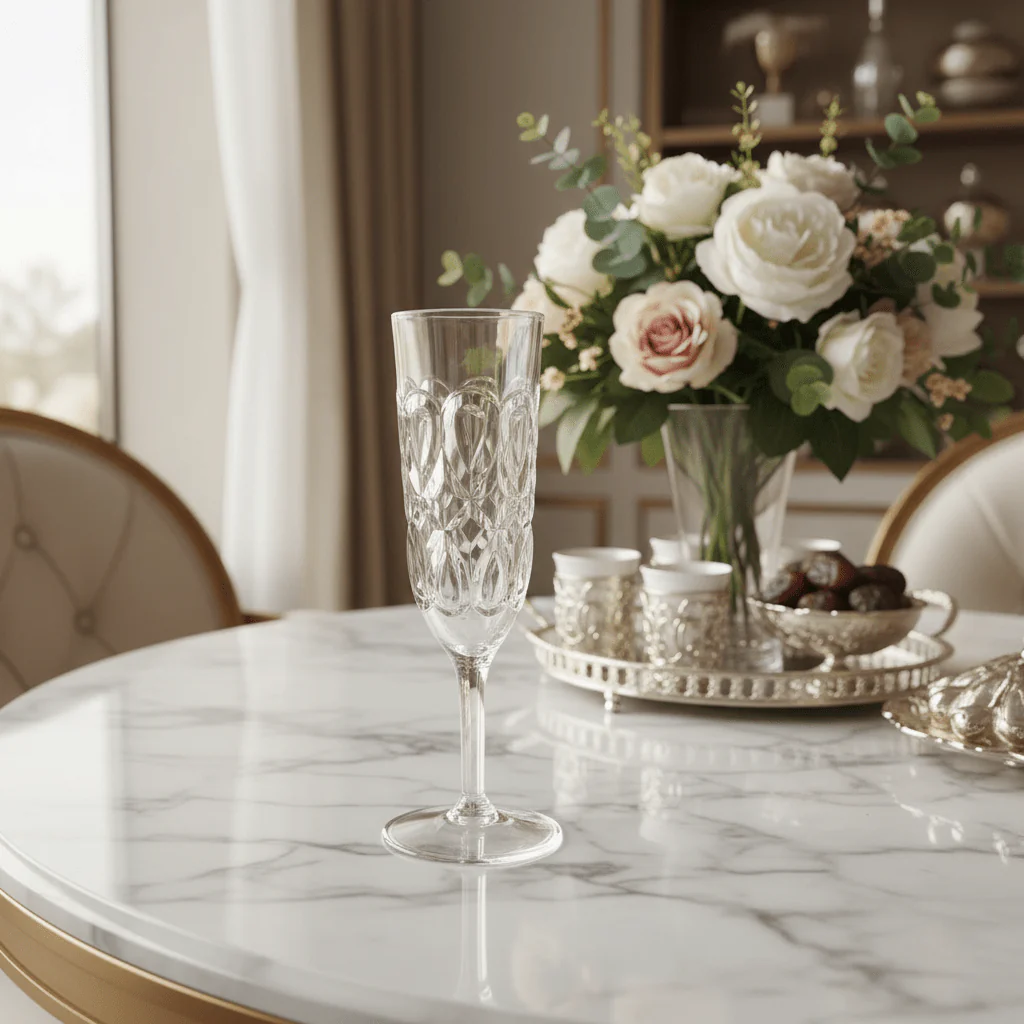 Crystal-Cut Acrylic Champagne Flute | 250ml | Footed Stem Glass - Image 2