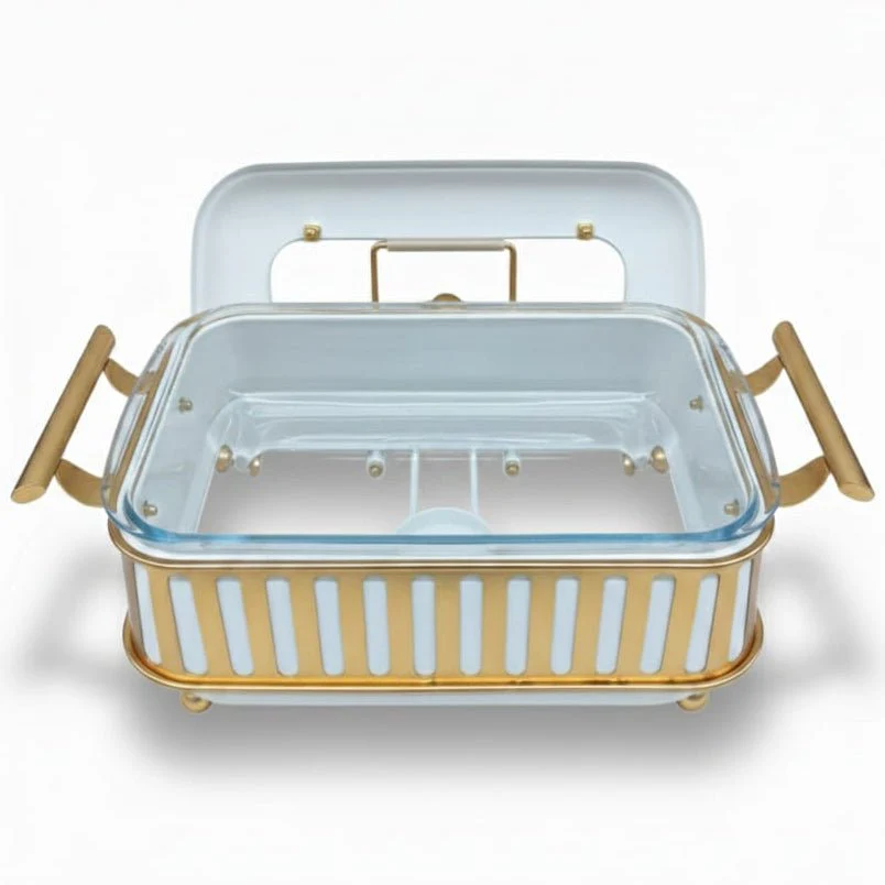 AFCO 3 Liter Rectangular Chafing Dish – Large Capacity White & Gold Buffet Server with Strong Outer Body and Removable Inner Glass Food Container - Image 2