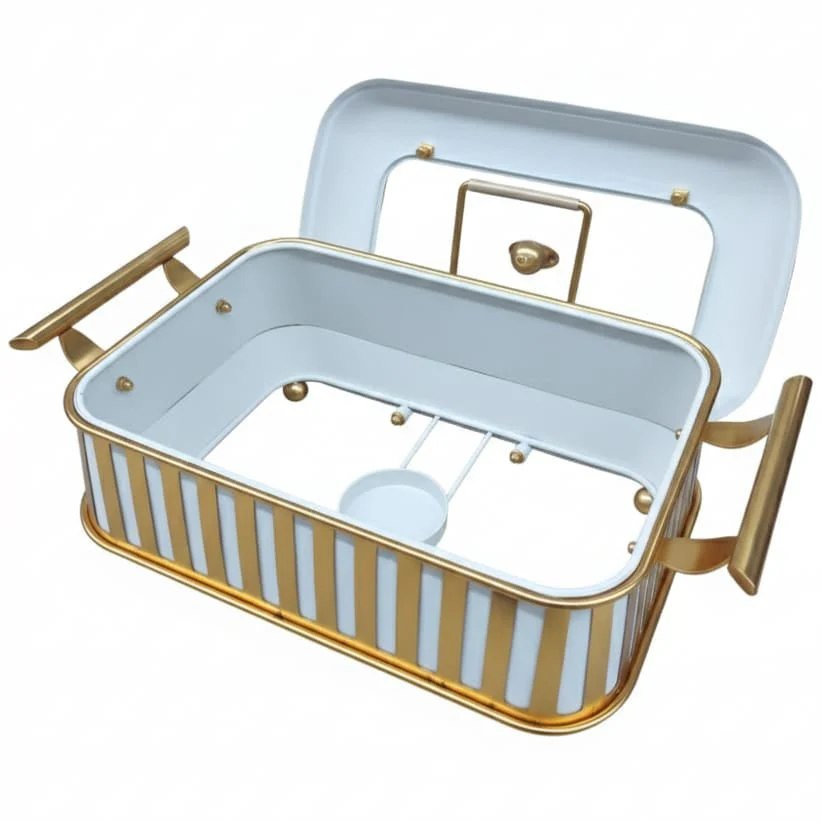 AFCO 3 Liter Rectangular Chafing Dish – Large Capacity White & Gold Buffet Server with Strong Outer Body and Removable Inner Glass Food Container - Image 3