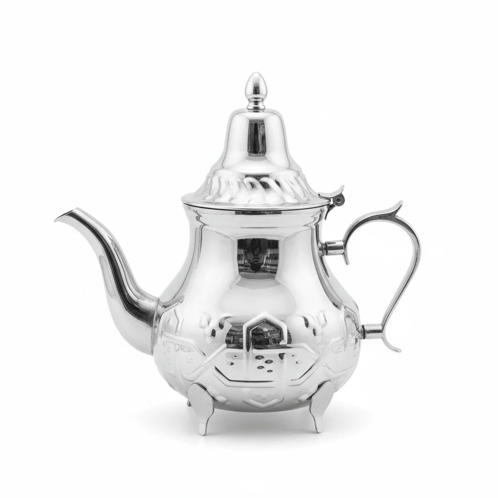 Afco Moroccan Stainless Steel Tea Pot 1.6L | Ornate Silver | Traditional Arabic Design