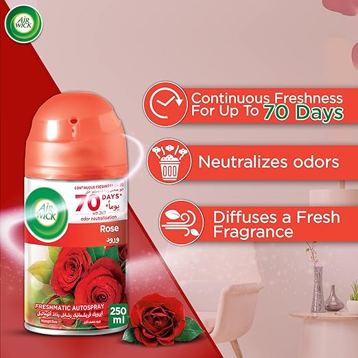 Air Wick Freshmatic Autospray Refill, Rose Fragrance, Eliminates Bad Odour like Cat Litter Smell, 250 ml (Pack of 3) - Image 3