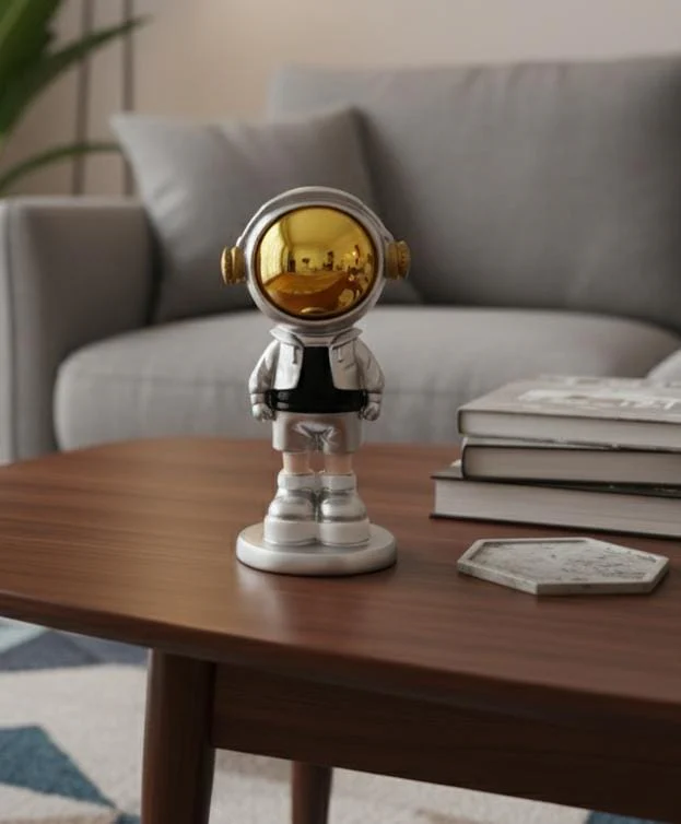 AKDC 16cm Ceramic Small Astronaut Standing Décor in Silver with Black | Compact Modern Space Art Decoration