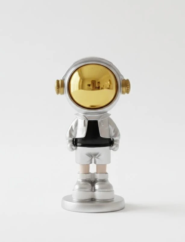 AKDC 16cm Ceramic Small Astronaut Standing Décor in Silver with Black | Compact Modern Space Art Decoration - Image 2