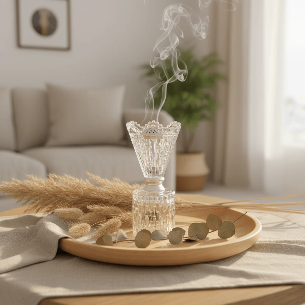 AKDC 18cm Premium Glass Incense Burner with Stylish Silver Shade for Relaxation, Meditation, and Home Decoration - Image 2