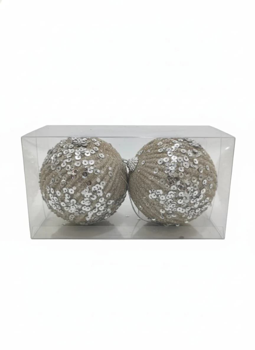 AKDC 2-Piece 10 cm Gold Christmas Hanging Ball Décor – Silver Sequin Glitter Design for Tree Decoration - Image 2