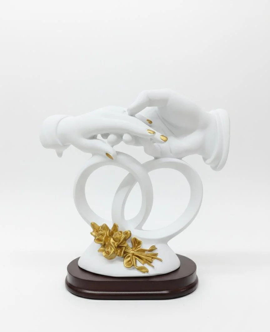 AKDC 23×23cm Ceramic Hands Sculpture in White with Gold Detailing | Luxury Modern Art Home Decoration Piece - Image 2