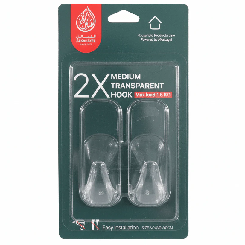 AKDC 2PCS Medium Transparent Removable Sticky Hooks 3×8×3cm – Heavy Duty Clear Adhesive Wall Hooks