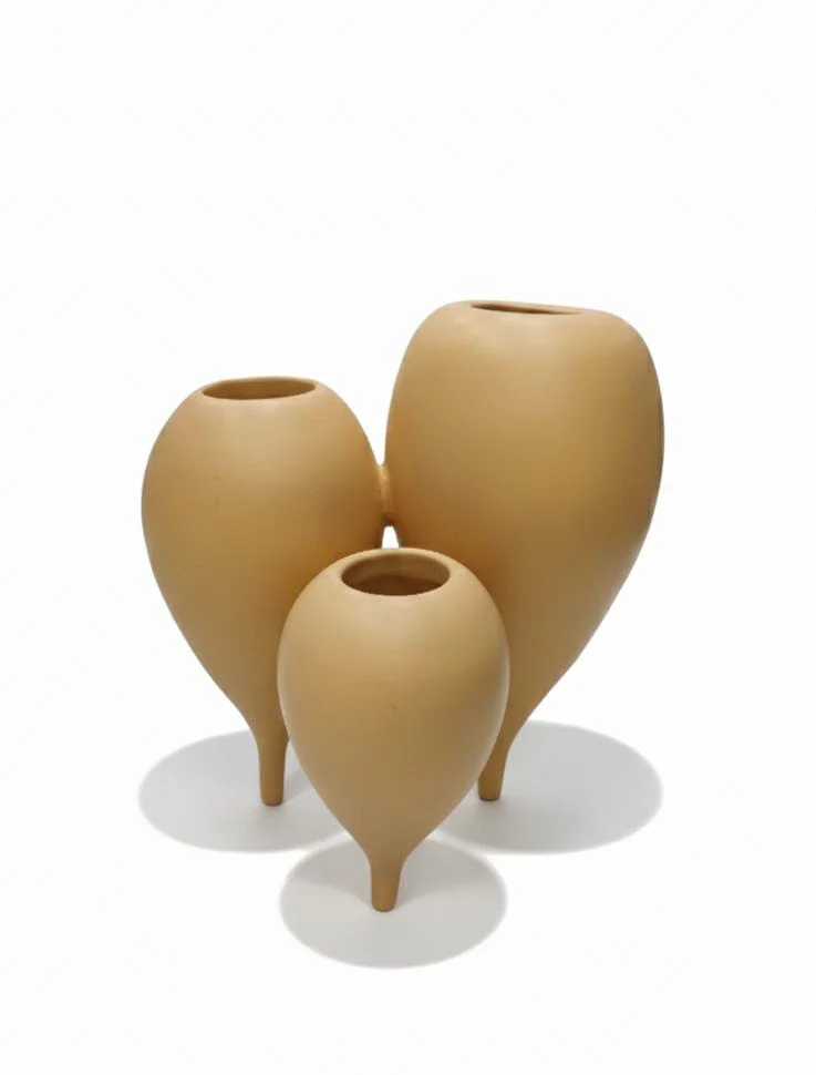 AKDC 3-in-1 Joined Hard Plastic Flower Vase β Unique Trio Vase Set β Sand Color β 30 cm