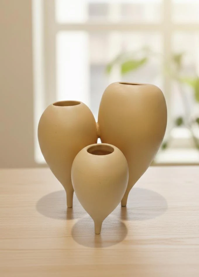 AKDC 3-in-1 Joined Hard Plastic Flower Vase β Unique Trio Vase Set β Sand Color β 30 cm - Image 2