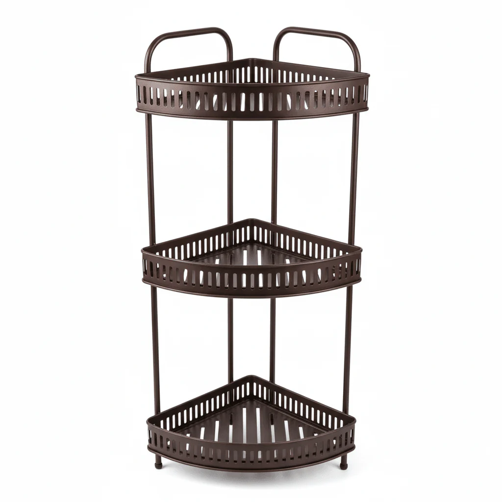 AKDC 3-Tier  Metal Corner Rack (60×32cm) – Space-Saving Organizer-Brown