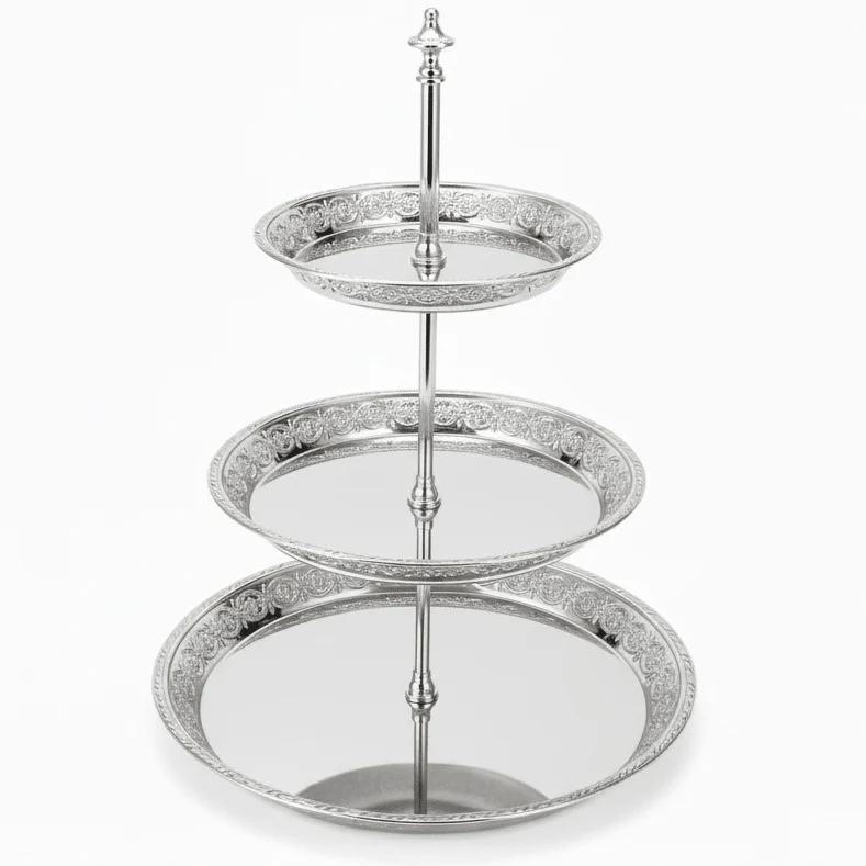 AKDC 3-Tier Silver Metal Dessert & Candy Stand 40 cm Multi-Level Serving Tray for Parties & Events