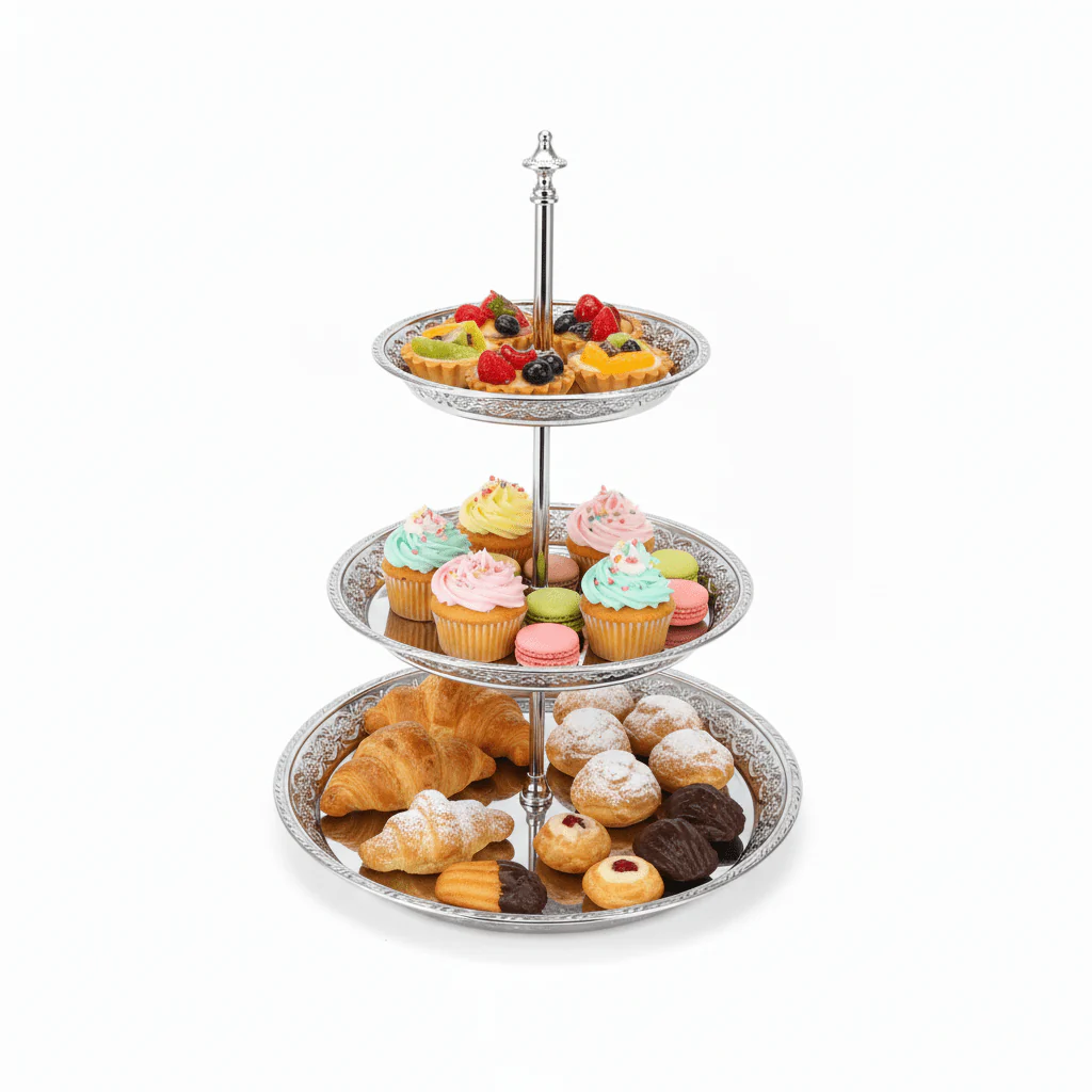 AKDC 3-Tier Silver Metal Dessert & Candy Stand 40 cm Multi-Level Serving Tray for Parties & Events - Image 2