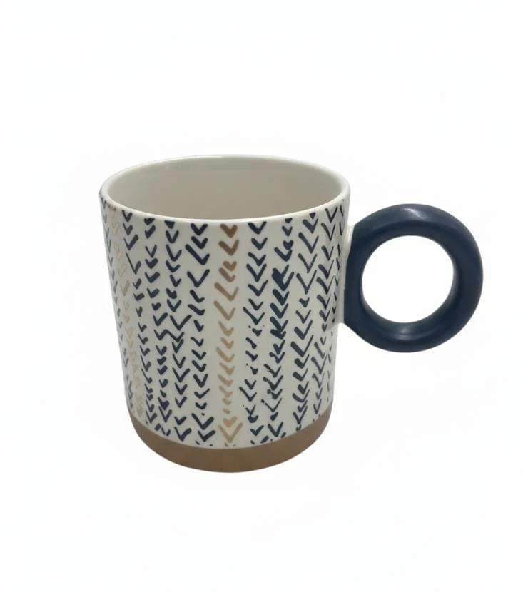 AKDC 400ml White Ceramic Mug with Blue & Brown Artistic Pattern – Premium Finish for Stylish Drinkware Lovers - Image 2