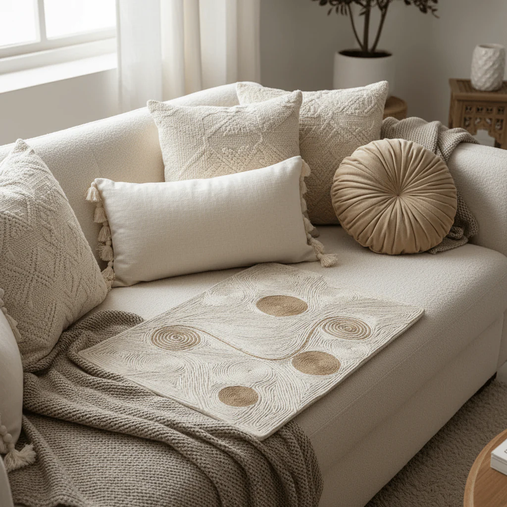 AKDC 60 x 40 cm Rectangular Cushion Cover – Beige Decorative Pillow Cover with Textured Abstract Swirl Design for Sofa Couch and Bedroom - Image 2