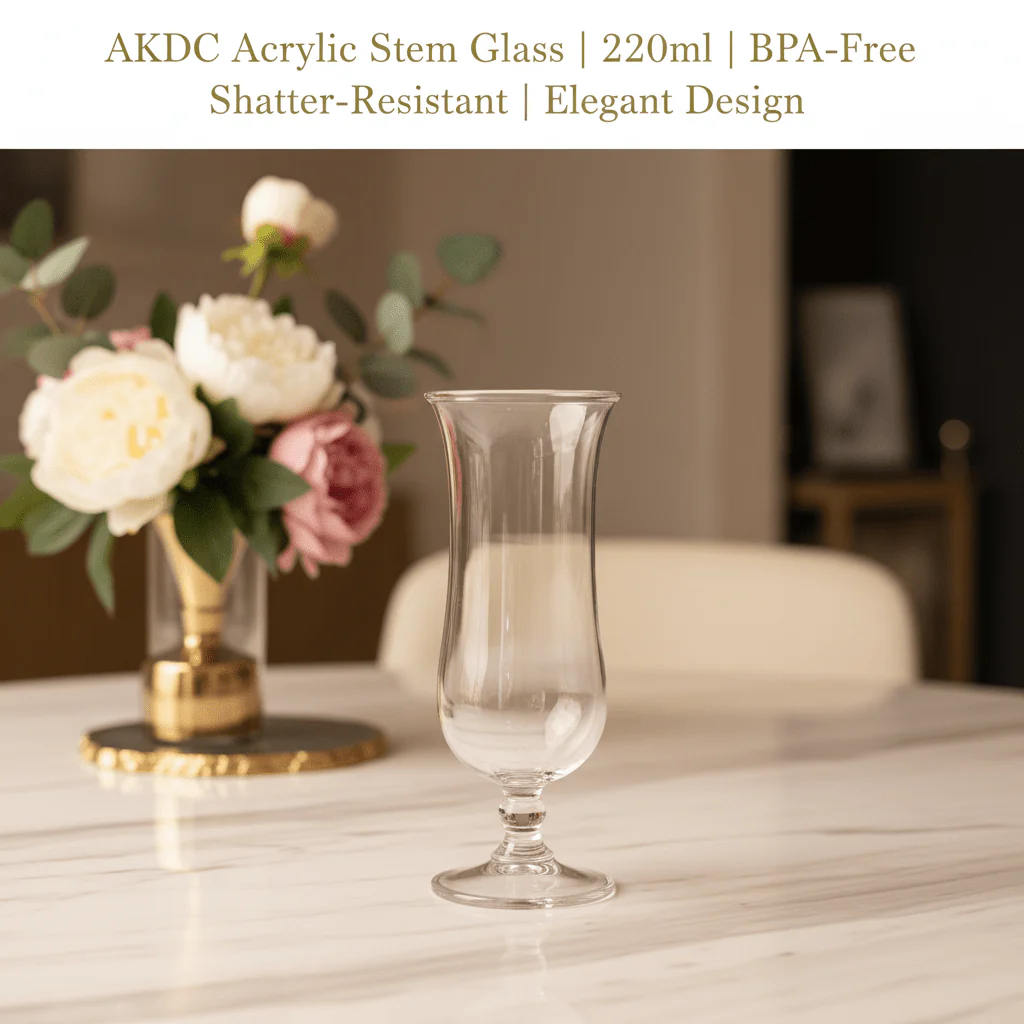 AKDC Acrylic Stem Glass 220ml — Elegant Hurricane Design | BPA-Free | Shatter-Resistant - Image 2