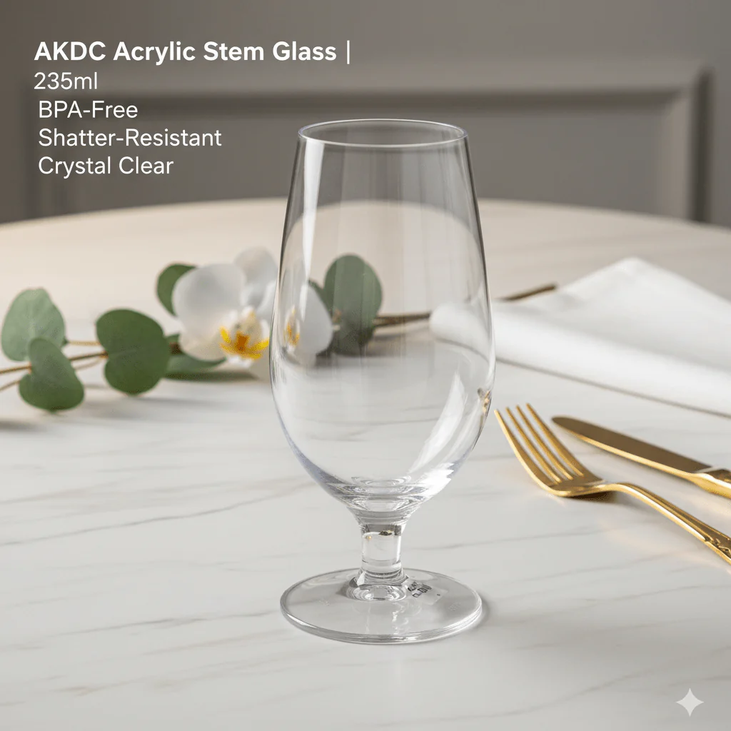 AKDC Acrylic Stem Glass 235ml — Tulip Design | BPA-Free | Shatter-Resistant | Crystal Clear - Image 2