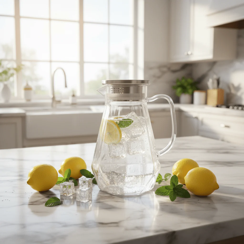 AKDC Acrylic Water Jug with SS Lid 1000ml, Clear & Transparent - Image 2