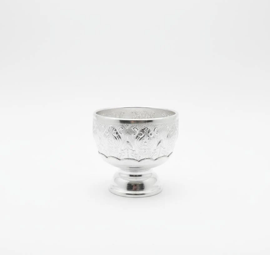 AKDC Aluminium Bowl with Stand – Unique Silver Design | 8 cm Elegant Home Decor Piece - Image 2