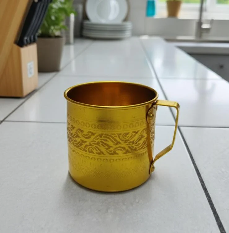 AKDC Aluminium Mug – Deluxe Gold Design | 10 cm Premium Drinkware Collection