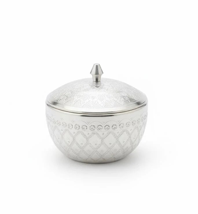 AKDC Aluminium Sugar Bowl – Classic Silver Design | 10 cm Elegant Kitchen Accessory - Image 3