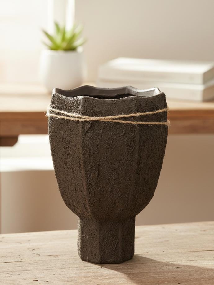 AKDC Artisanal Clay Plant Pot – Brown Earth Shade – 22×14 cm – Decorative Unique Form - Image 2