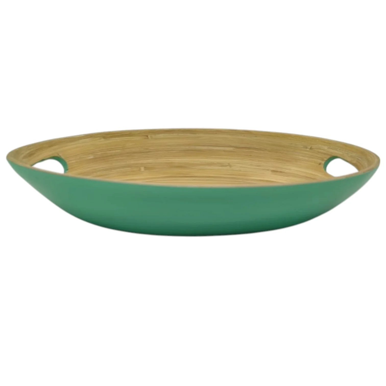 AKDC Bamboo Oval Shape Serving Tray With Handle-33cmX24cmX5cm-Green&Bamboo