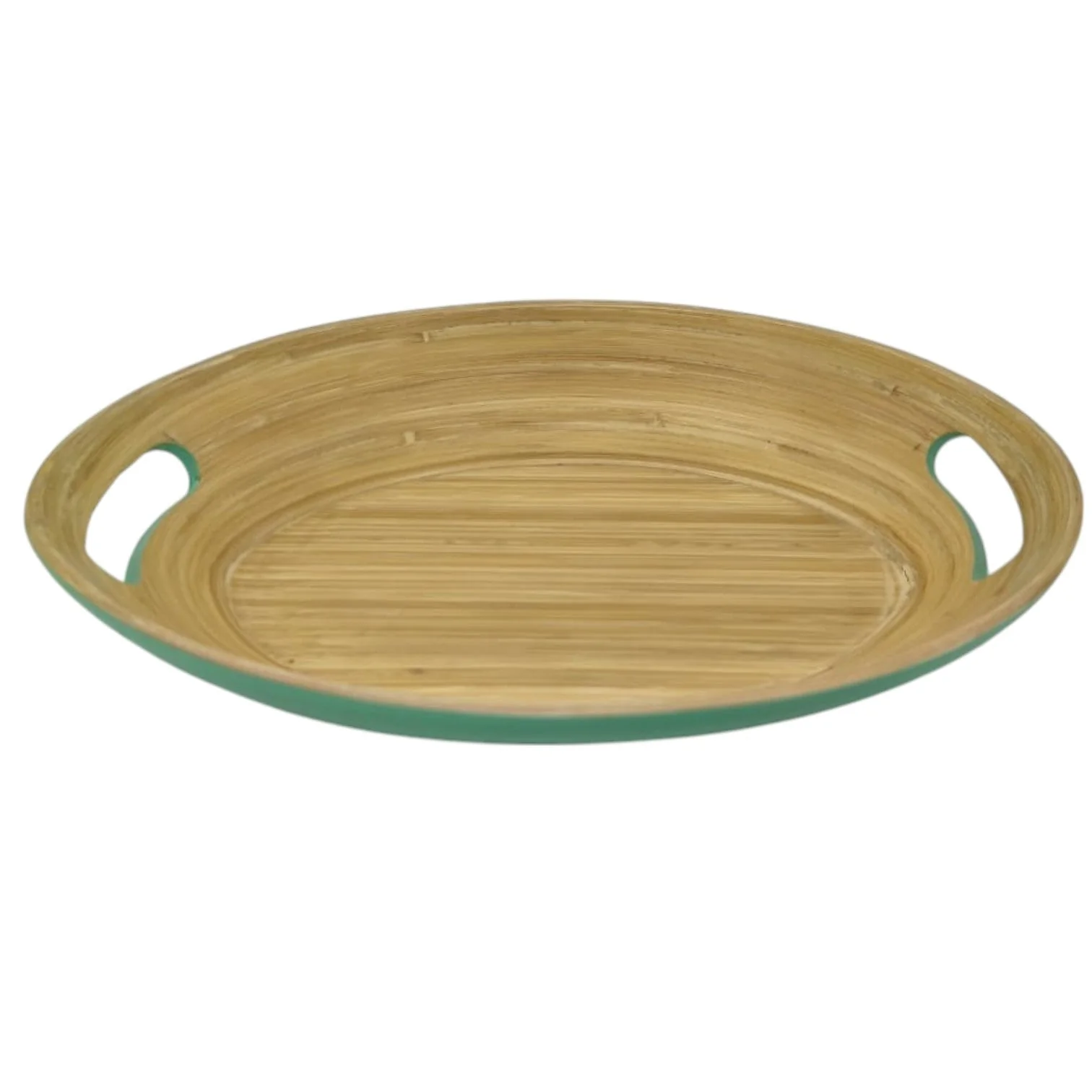 AKDC Bamboo Oval Shape Serving Tray With Handle-33cmX24cmX5cm-Green&Bamboo - Image 2