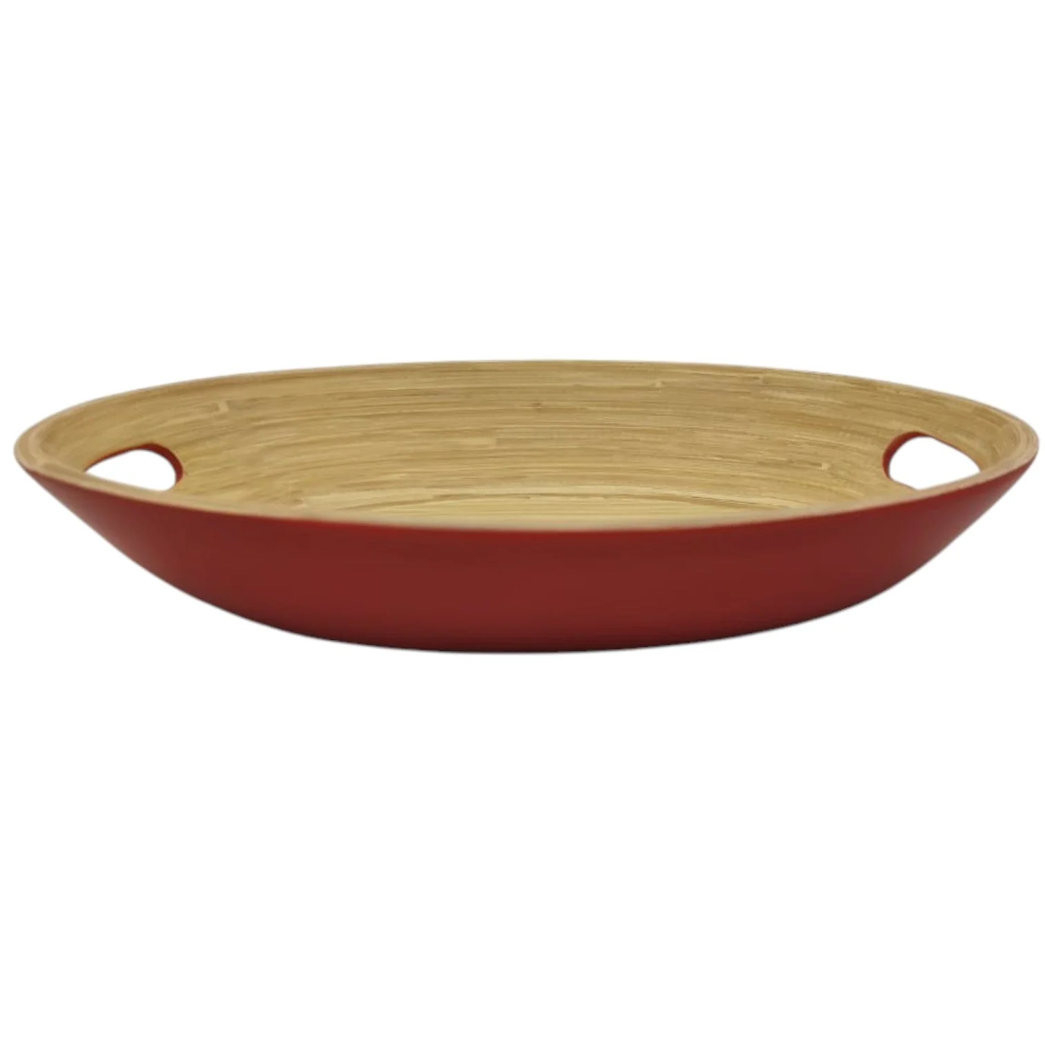 AKDC Bamboo Oval Shape Serving Tray With Handle-33cmX24cmX5cm-Red&Bamboo