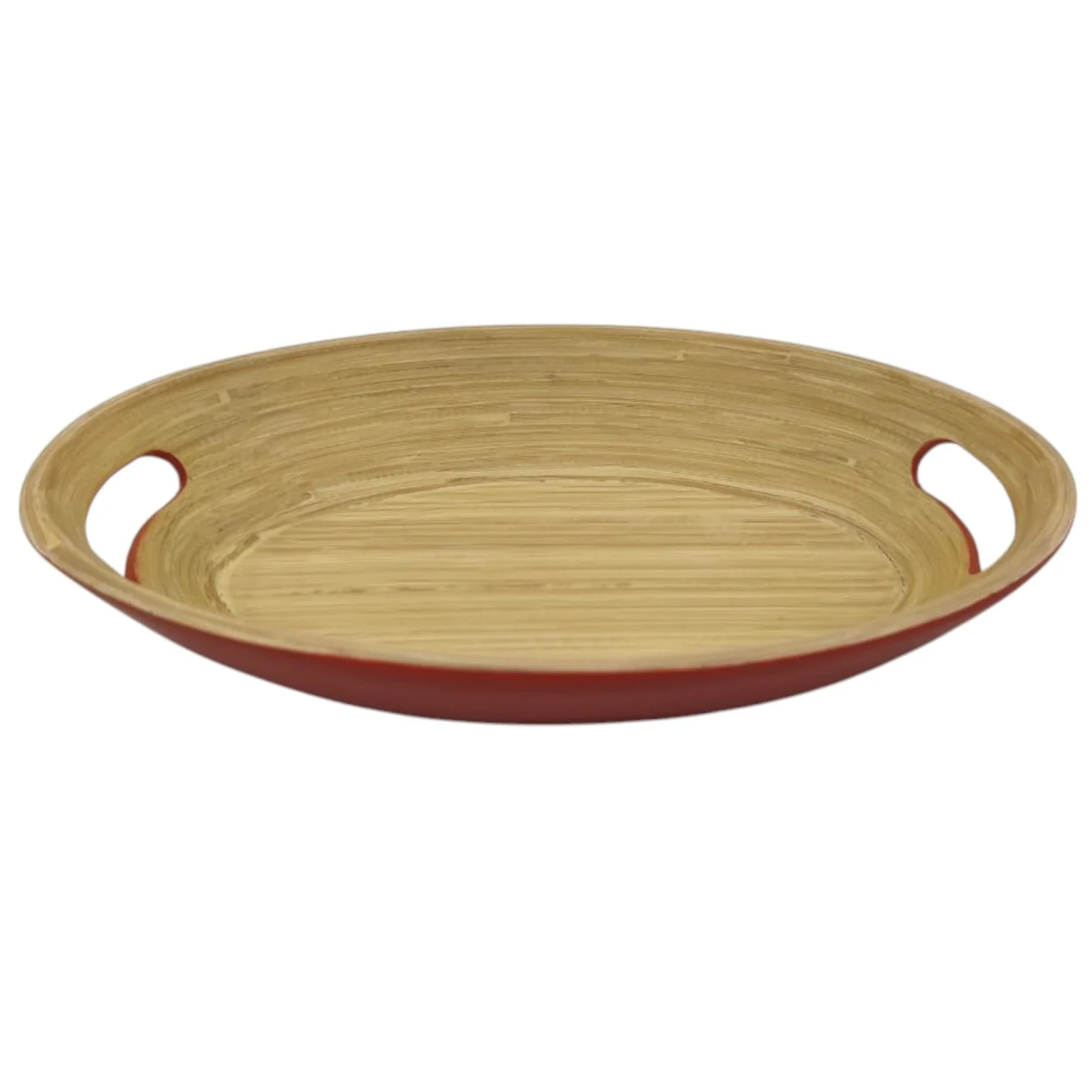 AKDC Bamboo Oval Shape Serving Tray With Handle-33cmX24cmX5cm-Red&Bamboo - Image 2