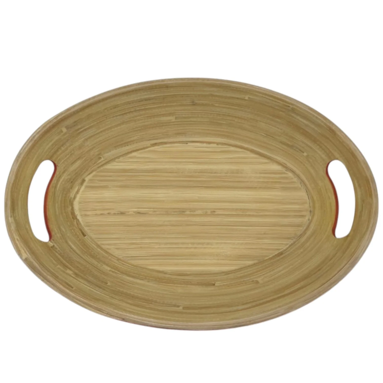 AKDC Bamboo Oval Shape Serving Tray With Handle-33cmX24cmX5cm-Red&Bamboo - Image 3