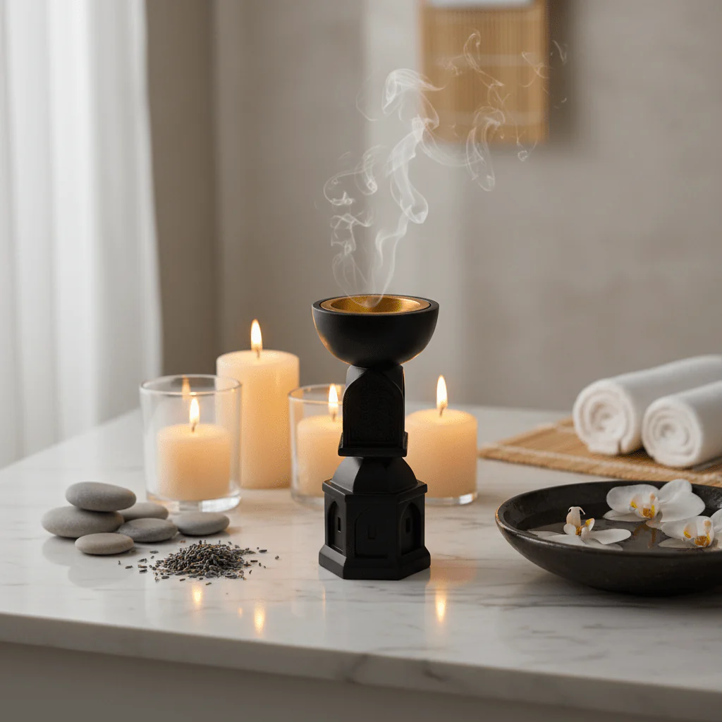 AKDC Black Ceramic Decorative Incense Burner – Bold and Stylish Home Decor for Living Room or Bedroom – 22 cm - Image 2