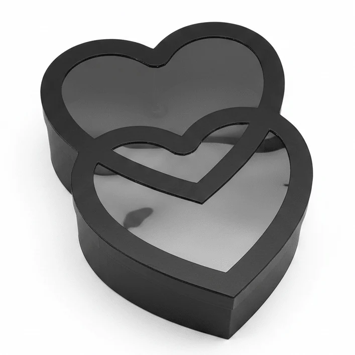 AKDC Black Double Heart Cardboard Gift Box with Clear Plastic Cover for Premium Gift Packaging, Hampers & Romantic Occasions β 32Γ22Γ10 cm