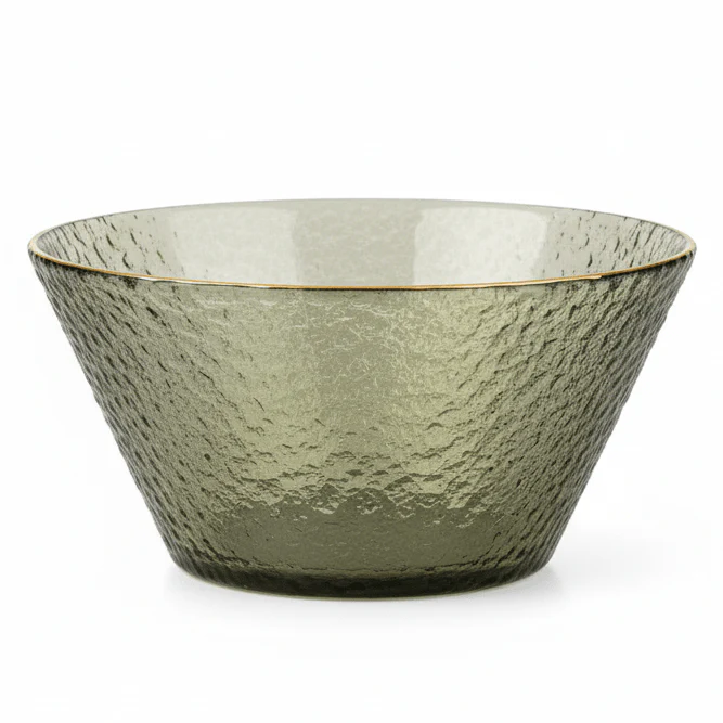 AKDC Black Glass Bowl with Gold Rim – Premium Dark Glass Bowl with Elegant Gold Accent for Serving 16 cm