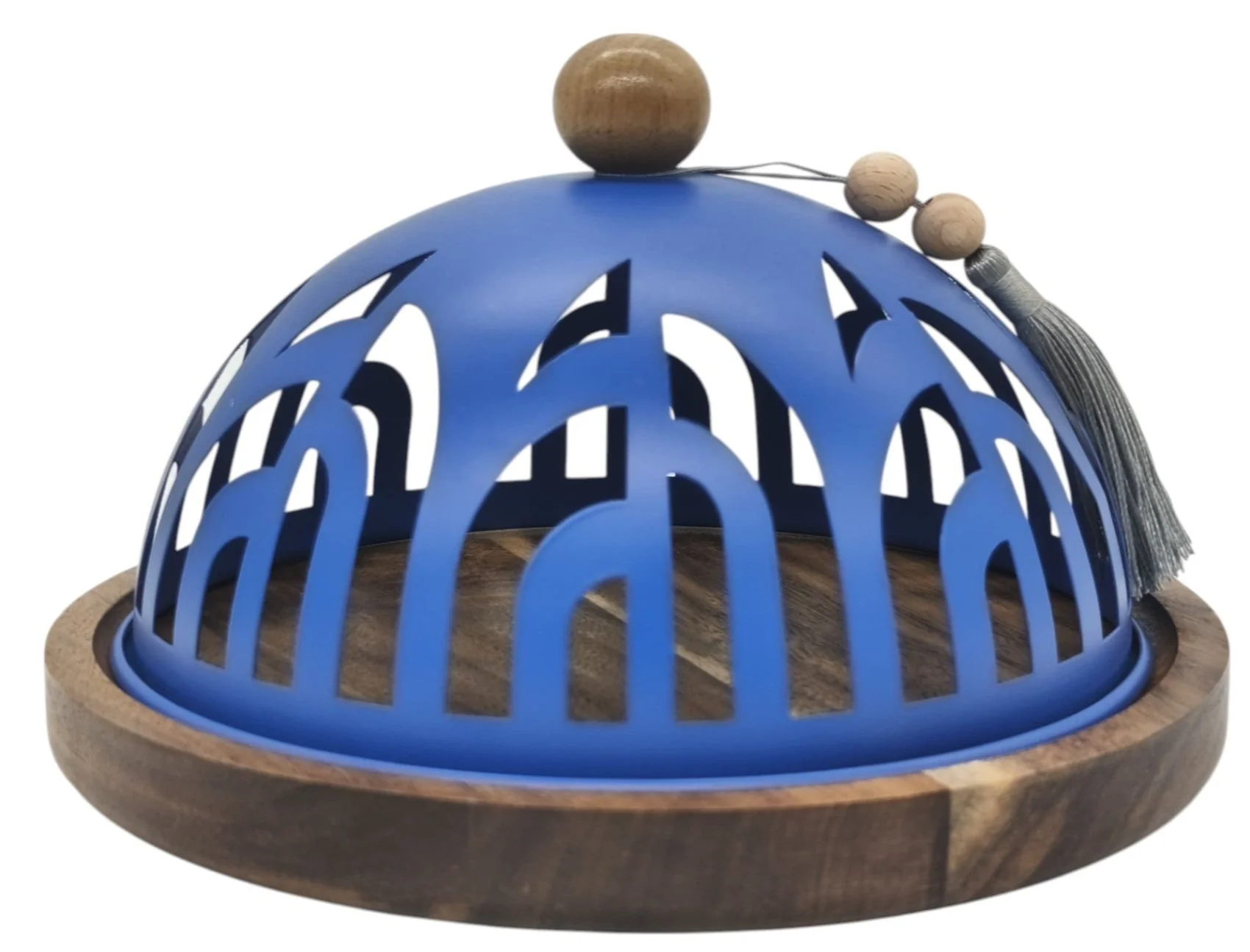 AKDC Cake Tray with Wooden Base and Metal Lid 28cm*20cm, Blue