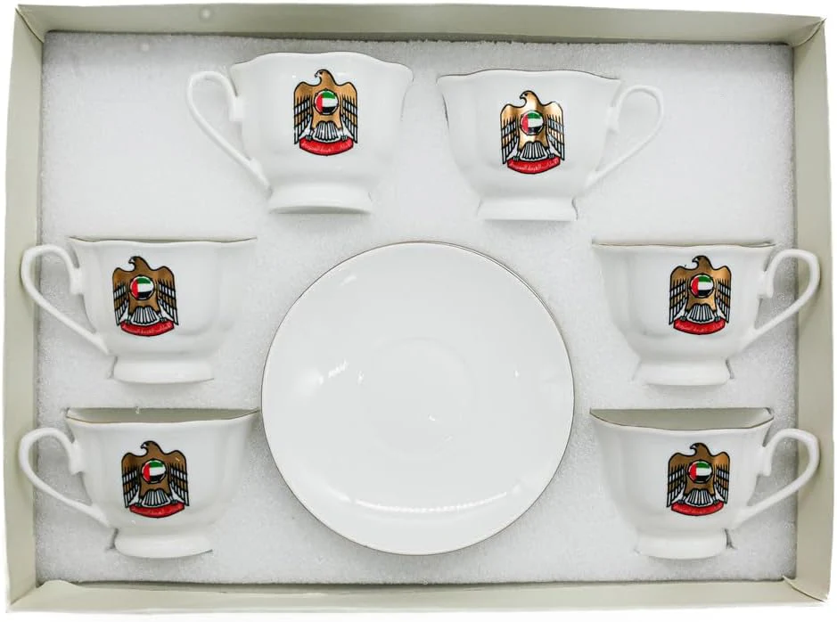 AKDC Ceramic Cup and Saucer 12pcs Set Tea UAE Logo 6xCups (70ML) With 6xSaucers