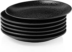 AKDC Ceramic Dessert Plates Set of 6, Small Salad Plates 6 Inch Appetizer Plates for Kitchen, Mini Dinner Plates for Cake Snacks Side Dish, Microwave, Oven and Dishwasher Safe, Black Glazed