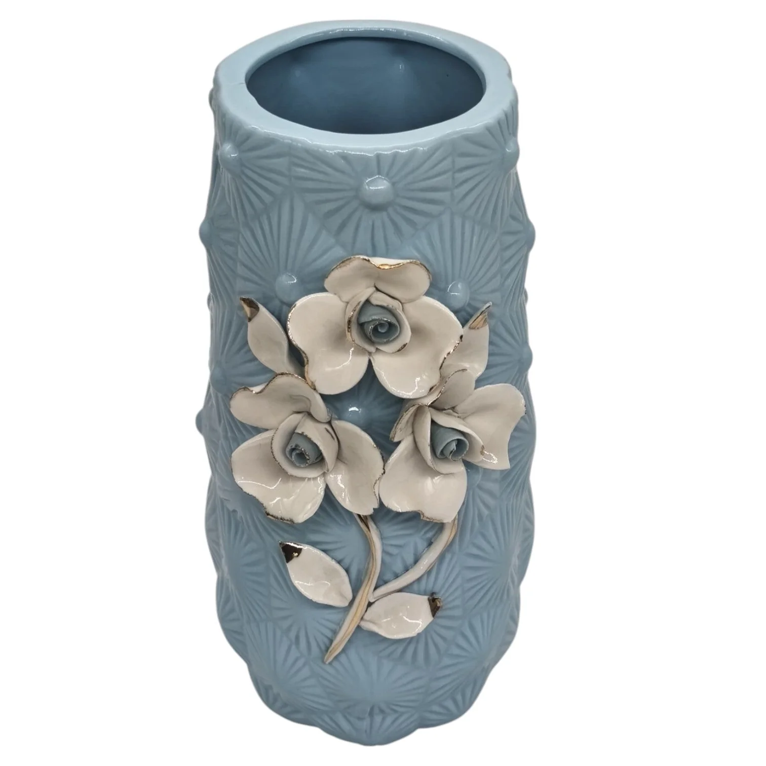 AKDC Ceramic Flower Vase for Home Decor Table Centerpieces, Flower Design Decorative Flowers Vase-24cmX9cm-Cyan - Image 2