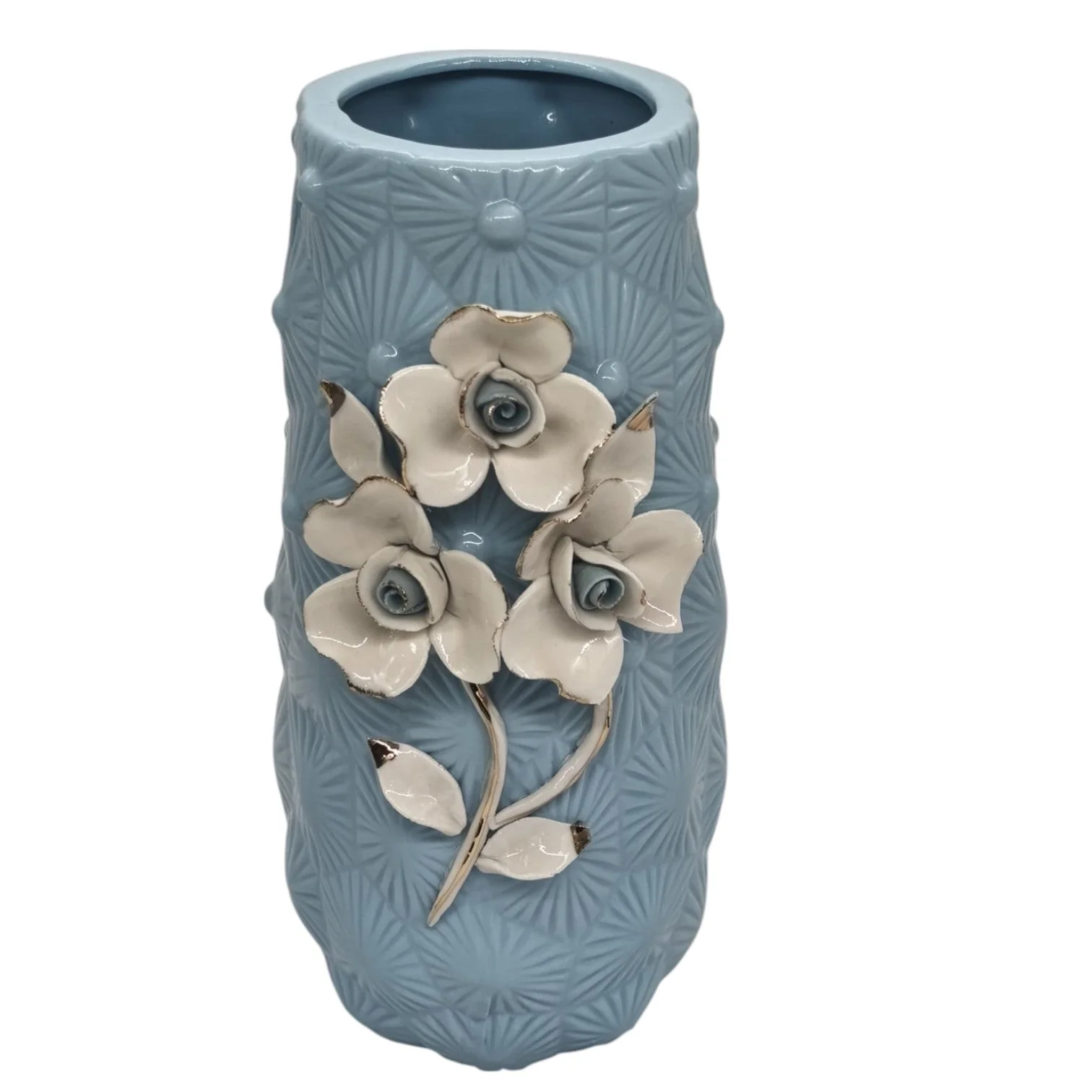 AKDC Ceramic Flower Vase for Home Decor Table Centerpieces, Flower Design Decorative Flowers Vase-24cmX9cm-Cyan - Image 3