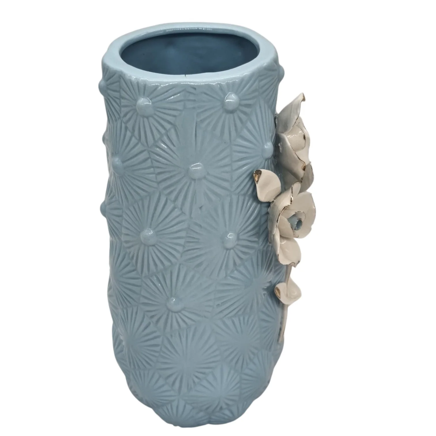 AKDC Ceramic Flower Vase for Home Decor Table Centerpieces, Flower Design Decorative Flowers Vase-24cmX9cm-Cyan - Image 4