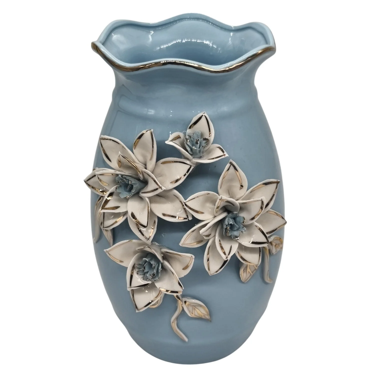 AKDC Ceramic Flower Vase for Home Decor Table Centerpieces, Flower Design Decorative Flowers Vase-25cmX12cm-Cyan
