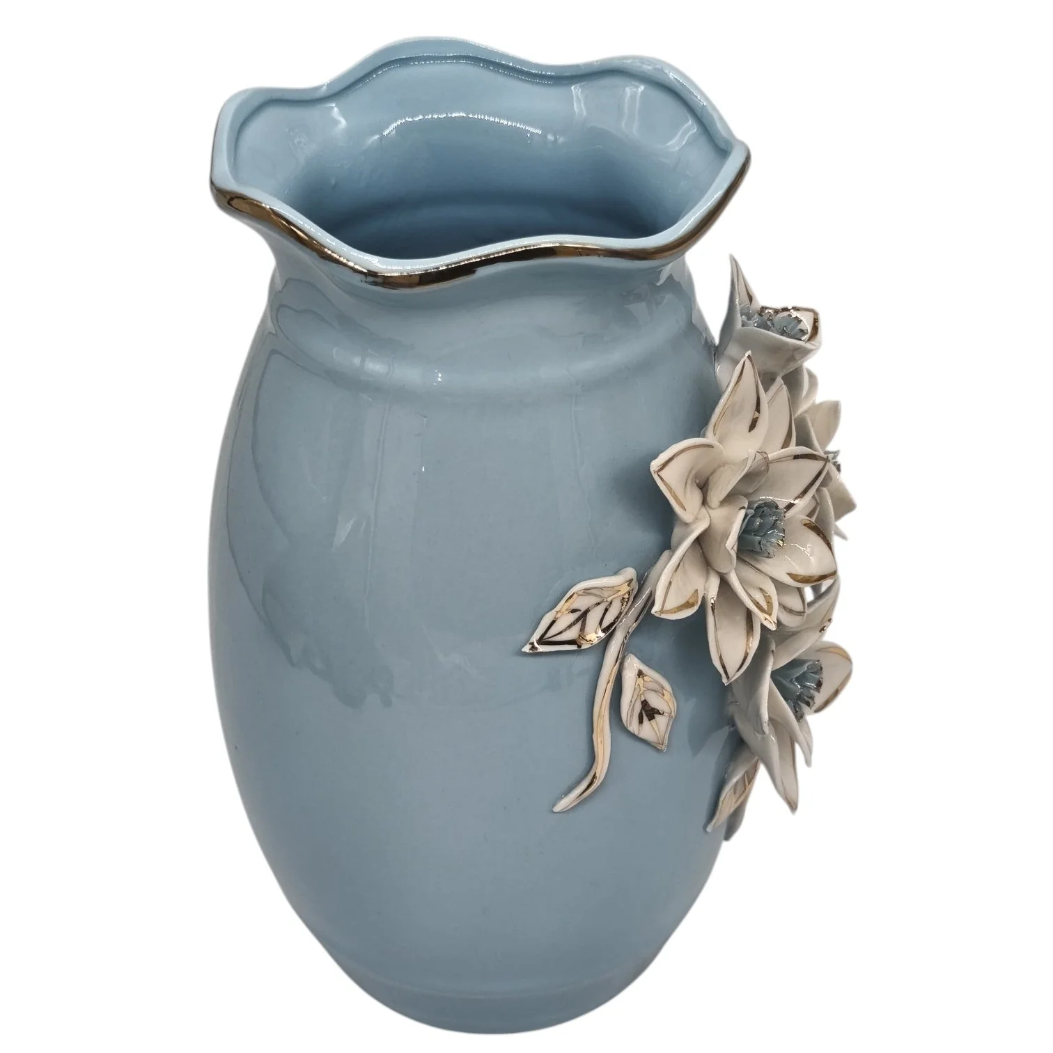 AKDC Ceramic Flower Vase for Home Decor Table Centerpieces, Flower Design Decorative Flowers Vase-25cmX12cm-Cyan - Image 5