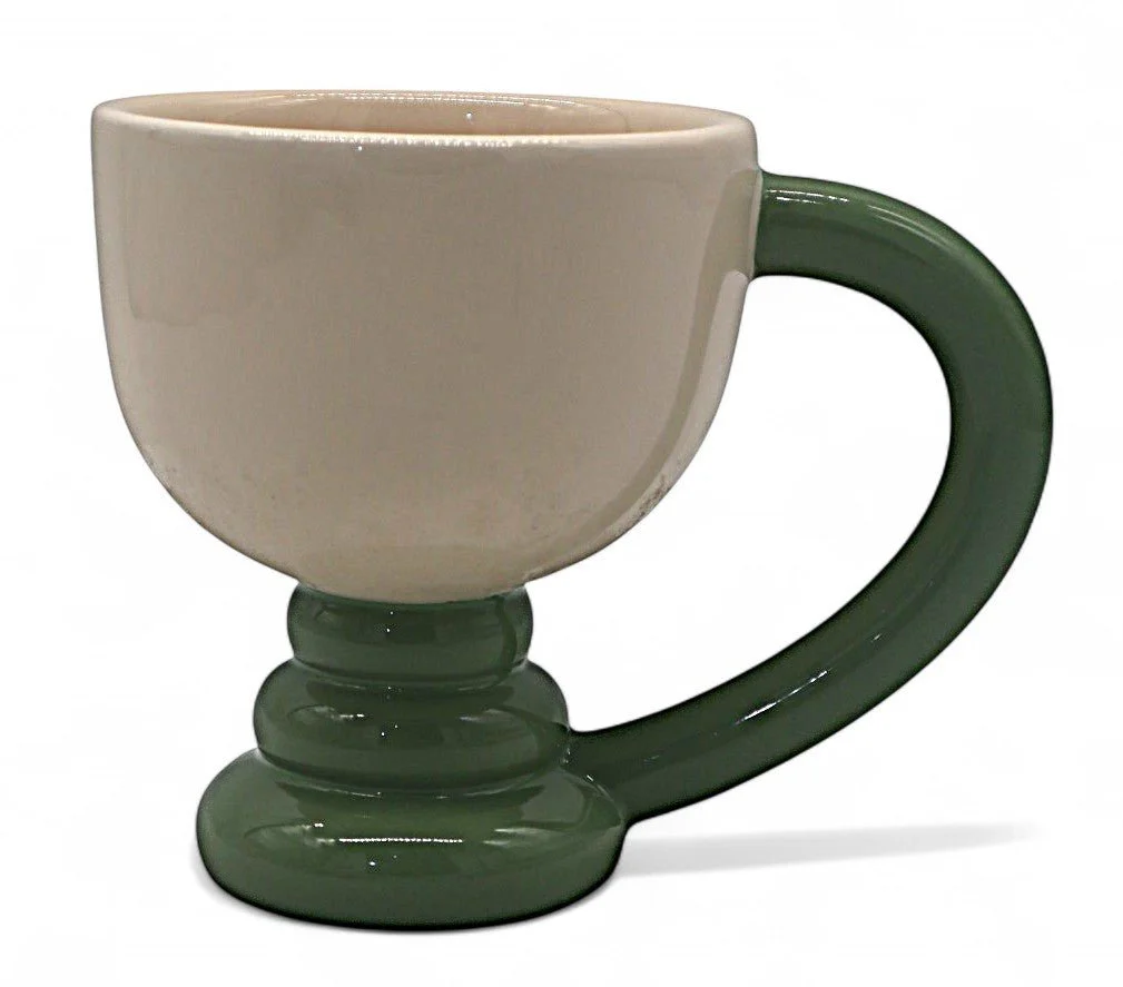 AKDC Ceramic Mug in Cream with Green Accent – 200ml Fresh & Simple Style