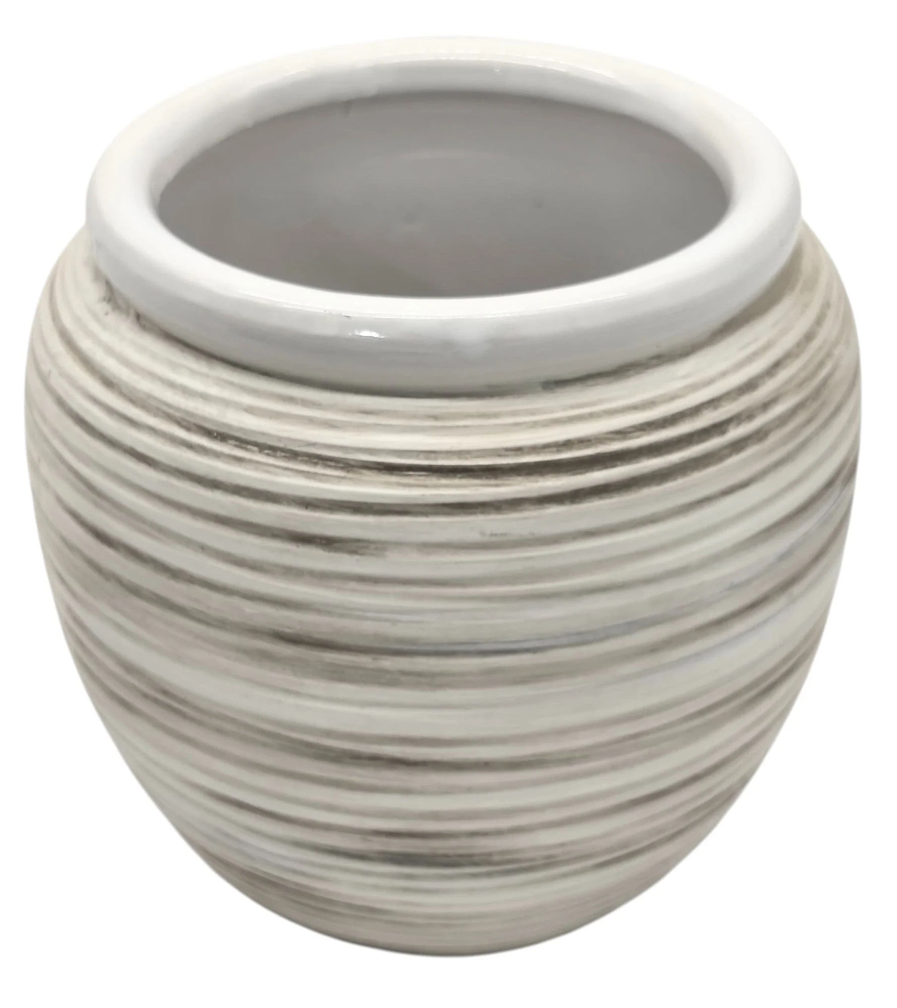 AKDC Ceramic With Clay Coating Planter Pot 12.5cm*14cm, White/Brown Ripple Textured
